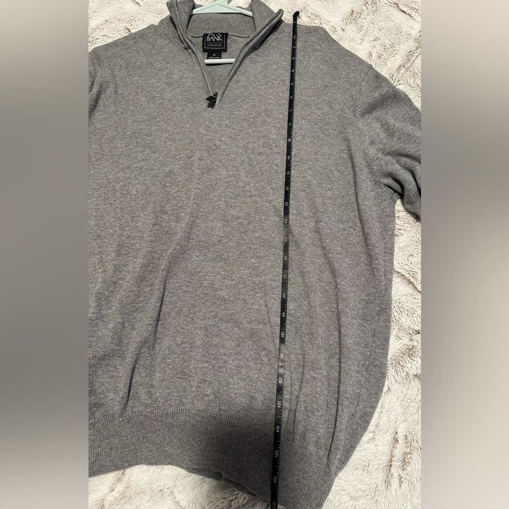 Jos. A. Bank Traveler 100% Pima Cotton Mock Neck Grey Zip-Up Sweater - Picture 7 of 8